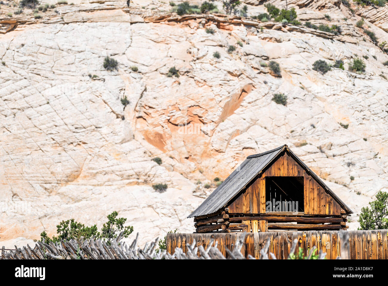 Old vintage wooden farm cabin on road in Grand Staircase Escalante