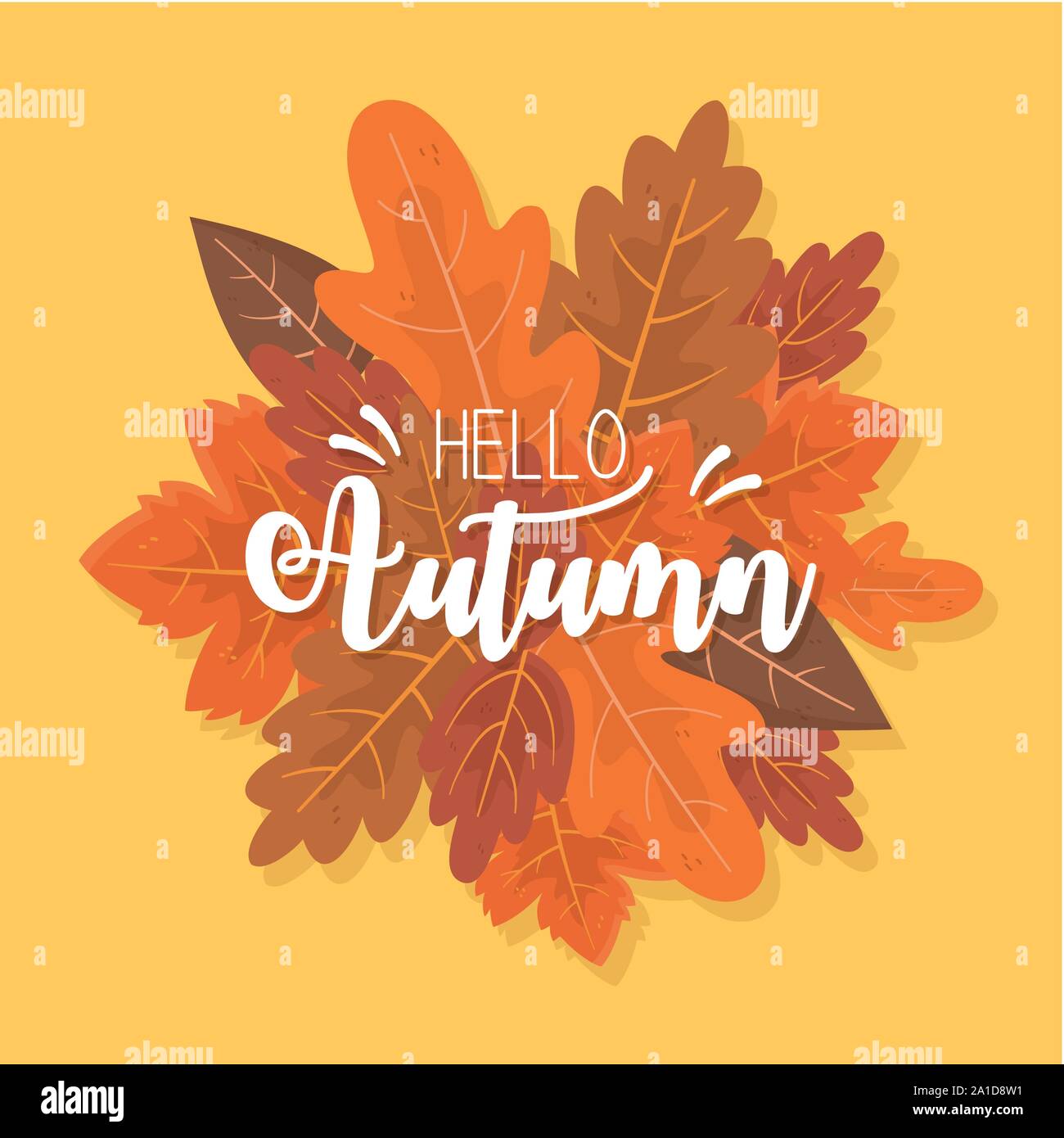 hello autumn lettering leaves background season vector illustration ...