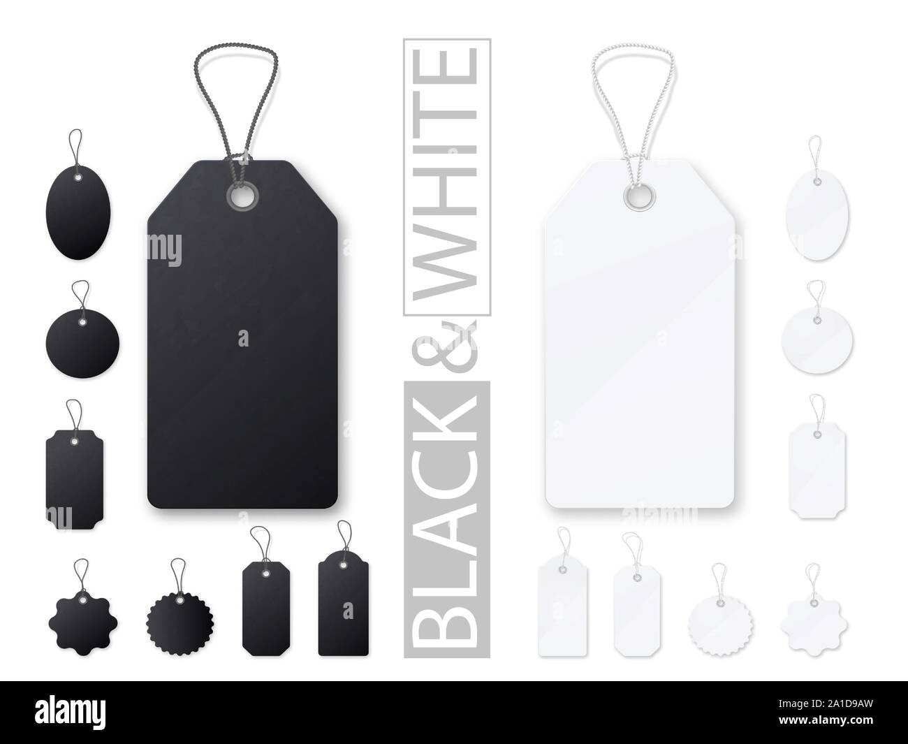 Black and white price tags. Realistic empty template set Stock Vector