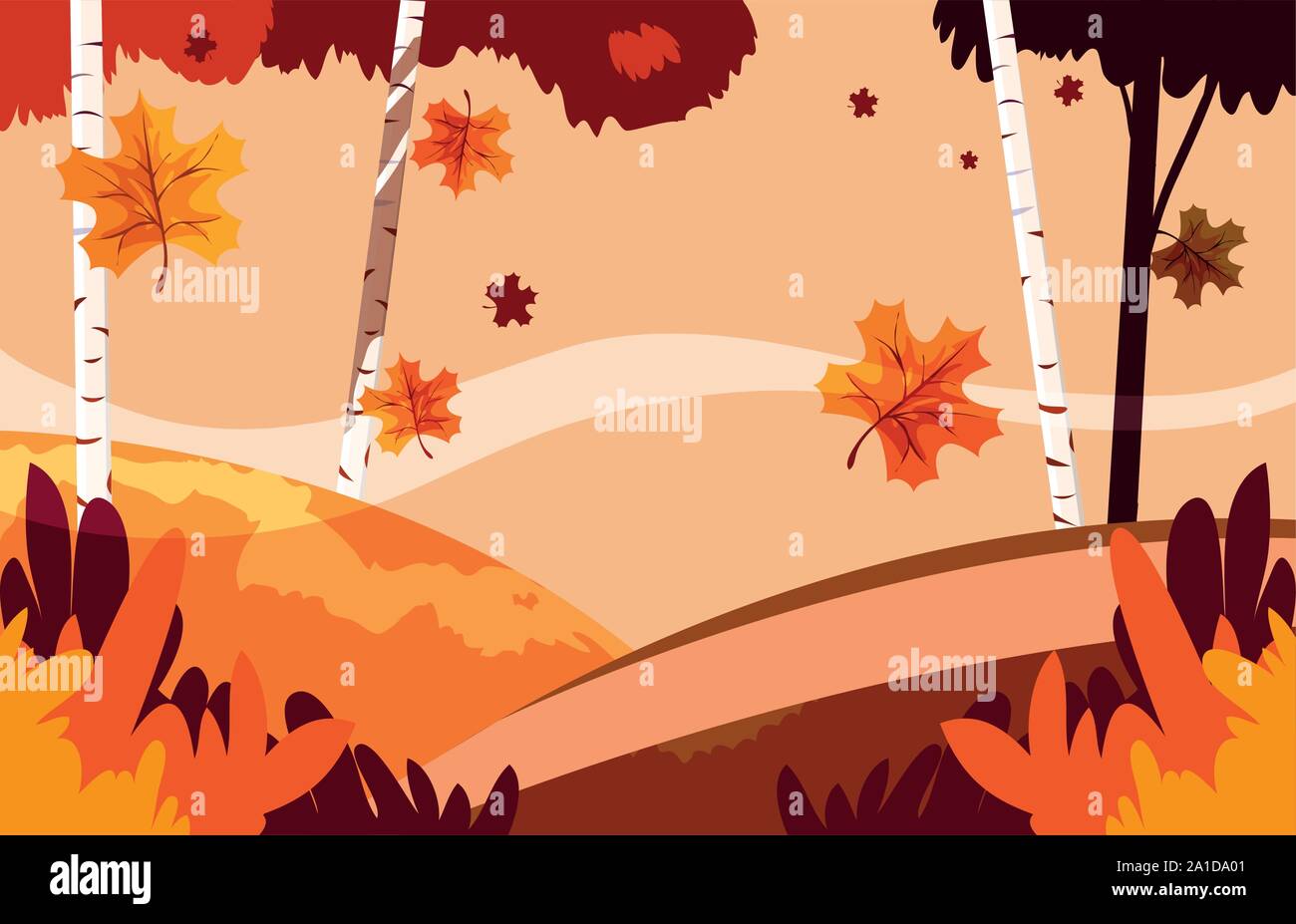 beautiful autumn landscape scene with trees vector illustration design ...