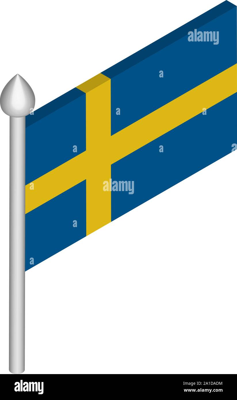 Isometric Illustration of Flagpole with Sweden Flag Stock Vector