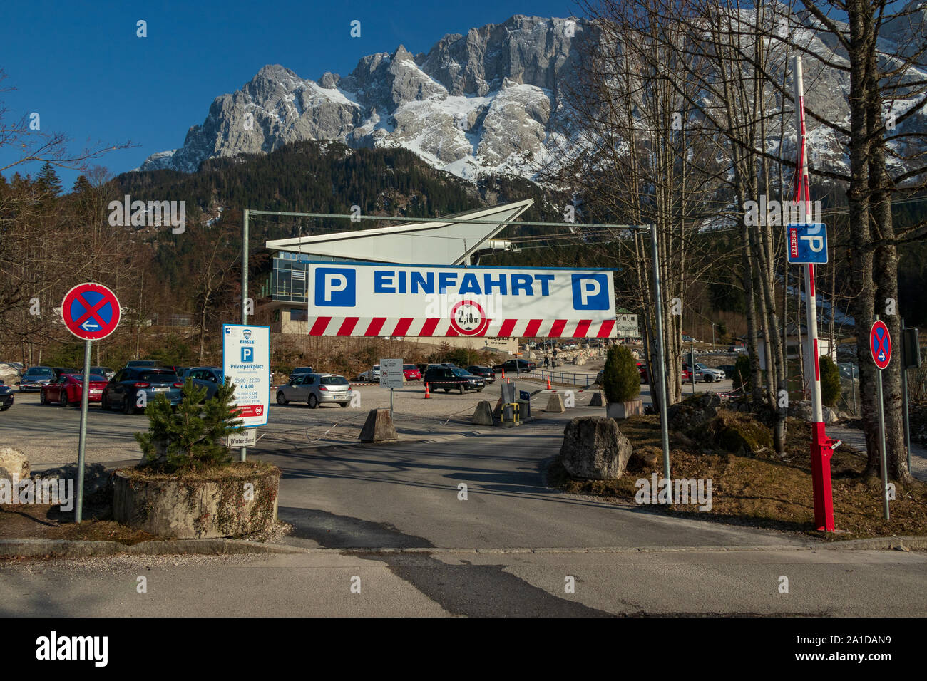 Eibsee, March 31, 2019 car entrance of the Eibsee station for cable