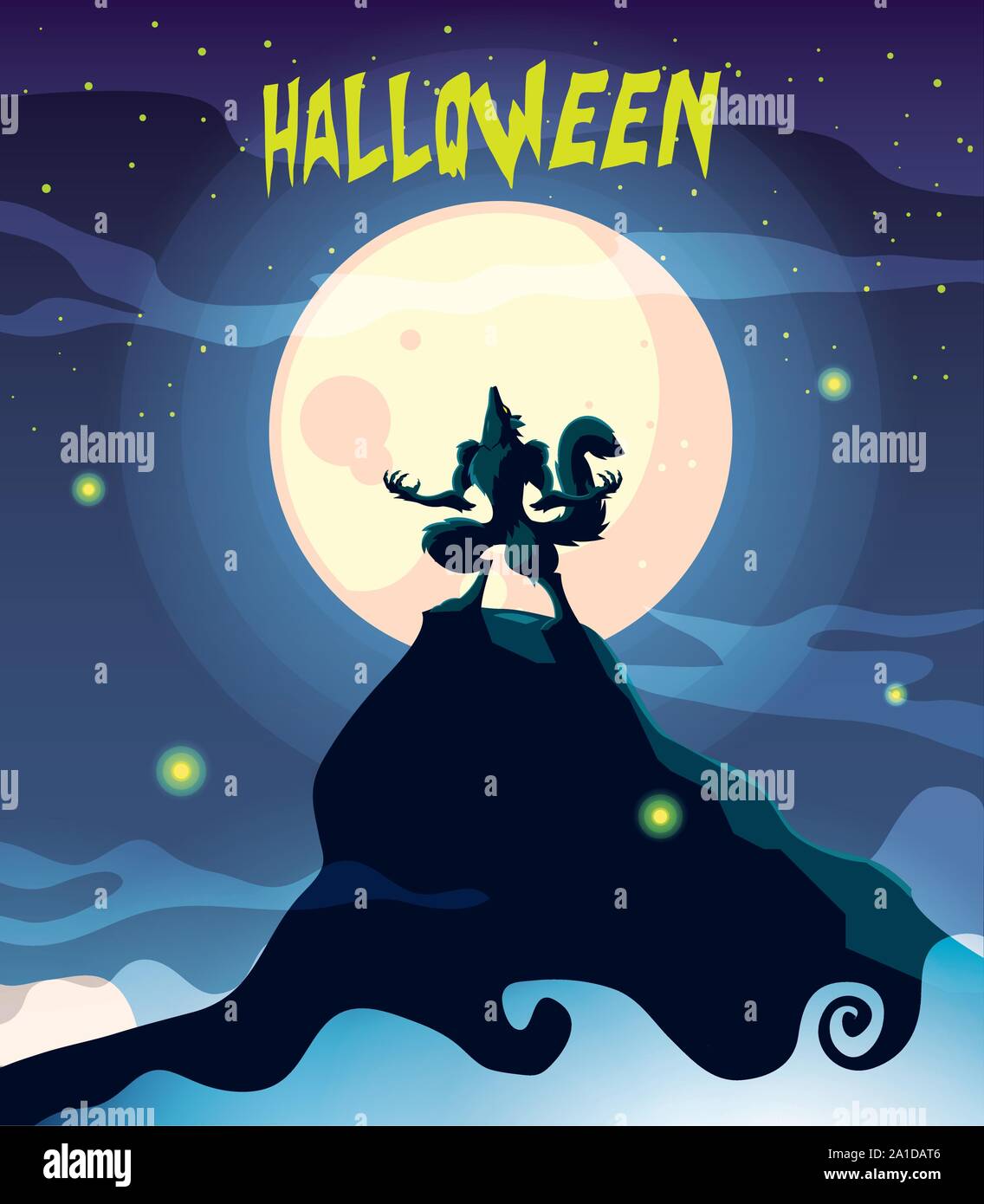 wolf howling in scene of halloween vector illustration design Stock ...