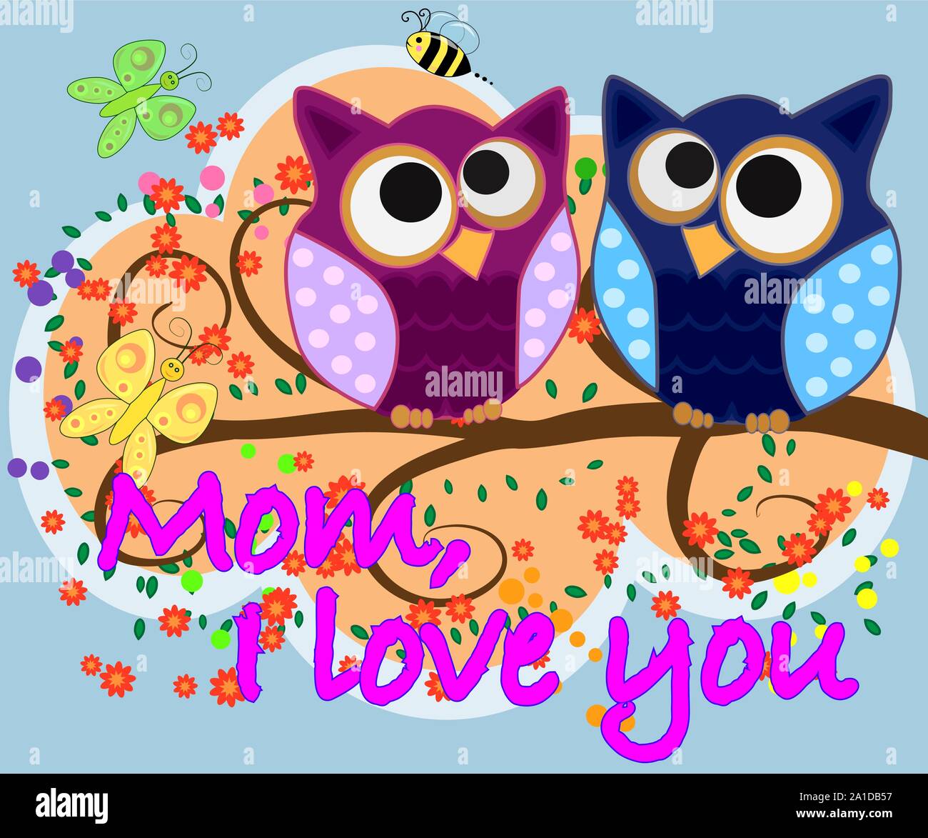 Mom, i love you. mother day greeting card with owl graphic Stock Vector ...