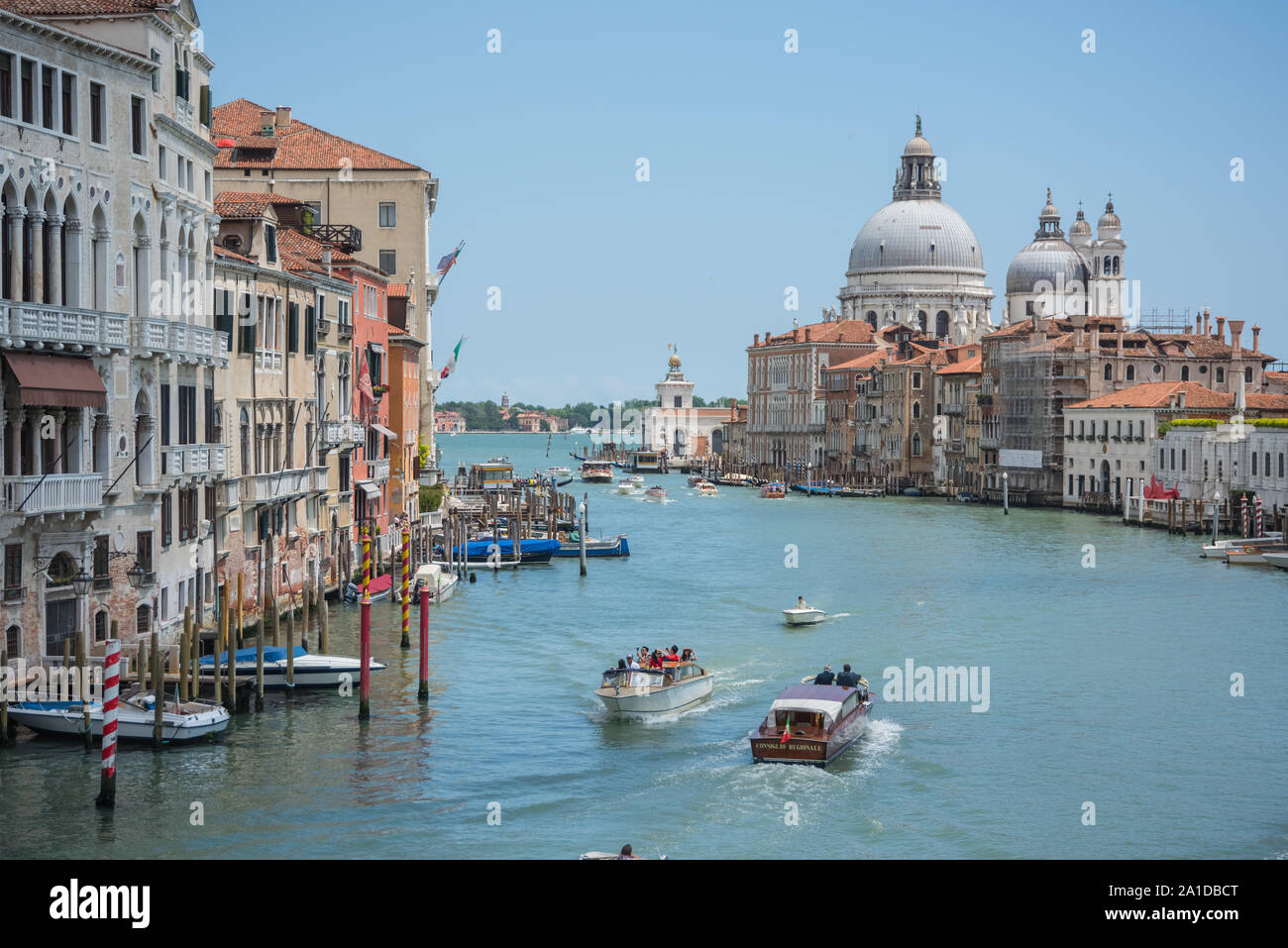 Venedig, Canal Grande von der Ponte dell'Accademia, Basilica di Santa Maria della Salute Stock Photo