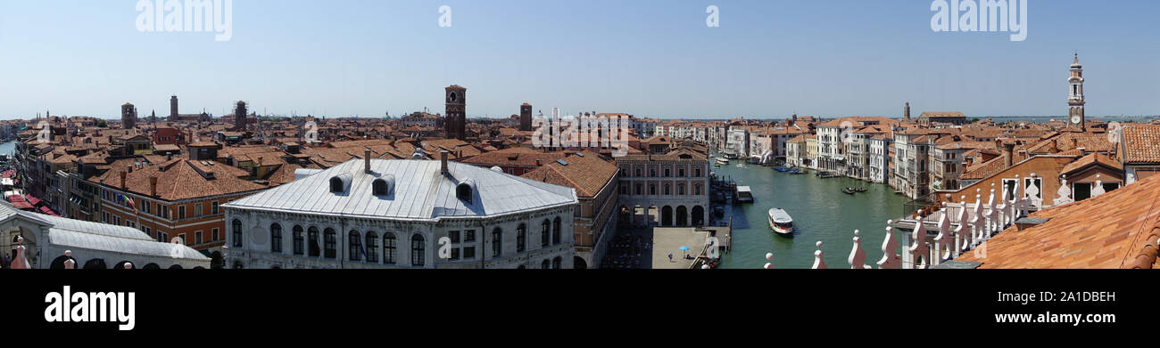 Venedig, Panorama von Fondaco dei Tedeschi mit Canal Grande - Venice, Canal Grande Panorama Stock Photo