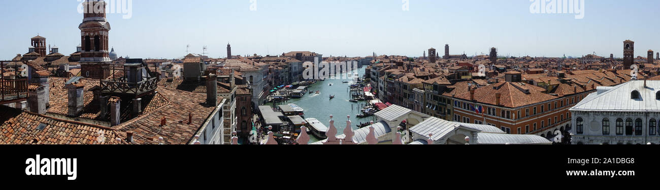 Venedig, Panorama von Fondaco dei Tedeschi mit Canal Grande - Venice, Canal Grande Panorama Stock Photo