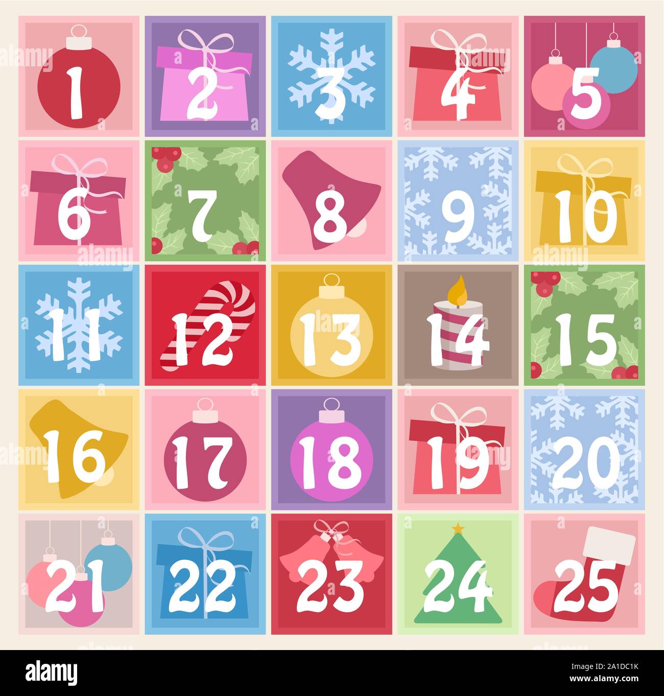 Vector illustration Christmas advent calendar. Set Christmas elements Stock  Vector Image & Art - Alamy