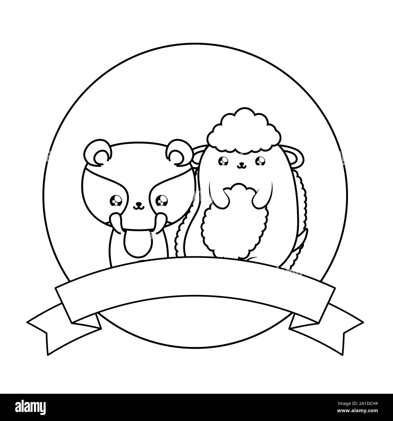 cute raccoon with sheep baby animals kawaii vector illustration design ...