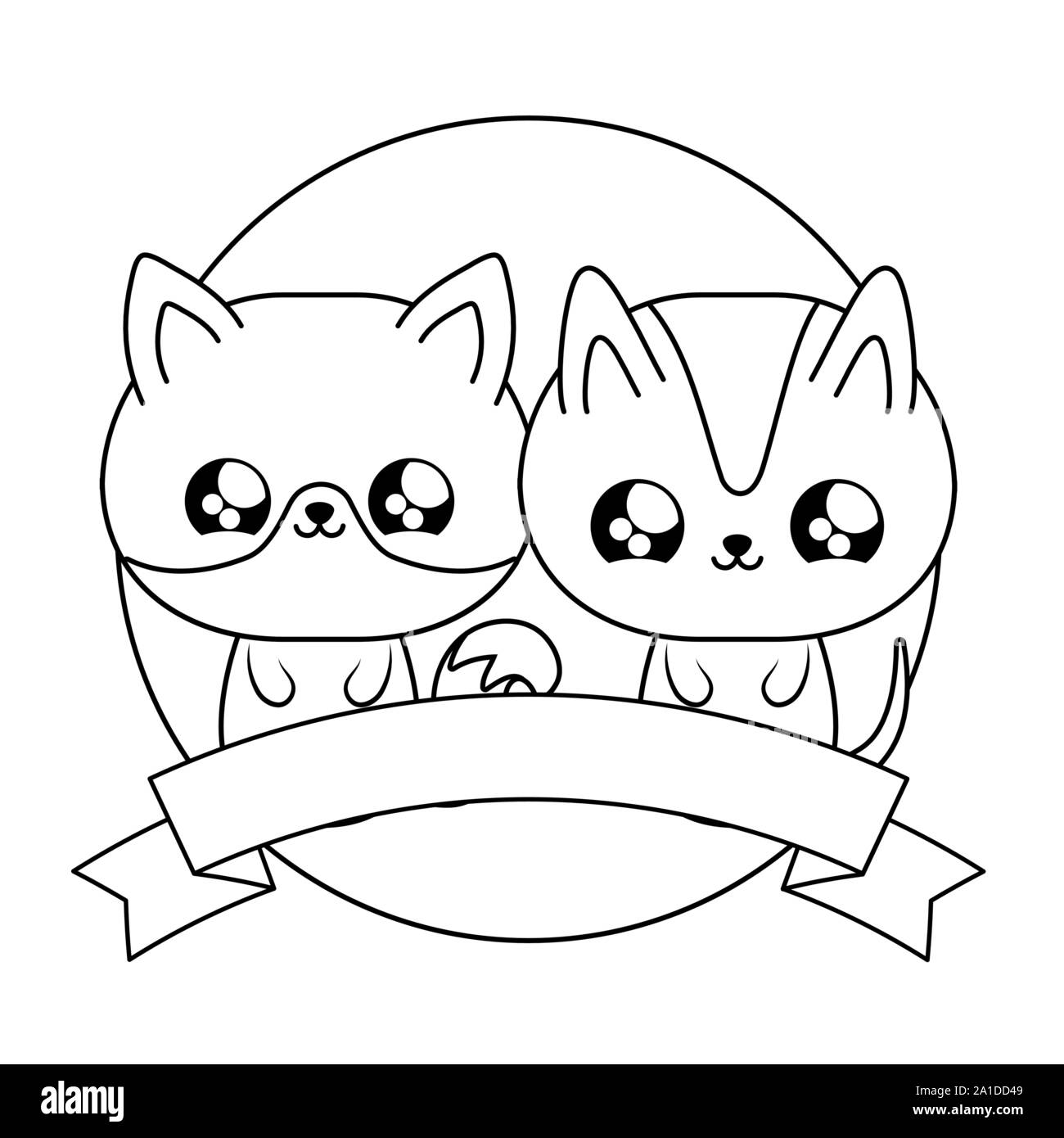 Cute Fox With Cat Animals Baby Kawaii Vector Illustration Design Stock Vector Image Art Alamy