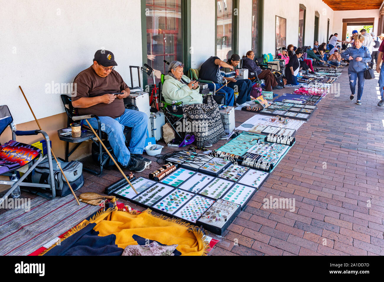 Santa Fe city, New Mexico USA. May 15, 2019. Native American market, Indian  vendors selling their products in Santa Fe downtown Stock Photo - Alamy