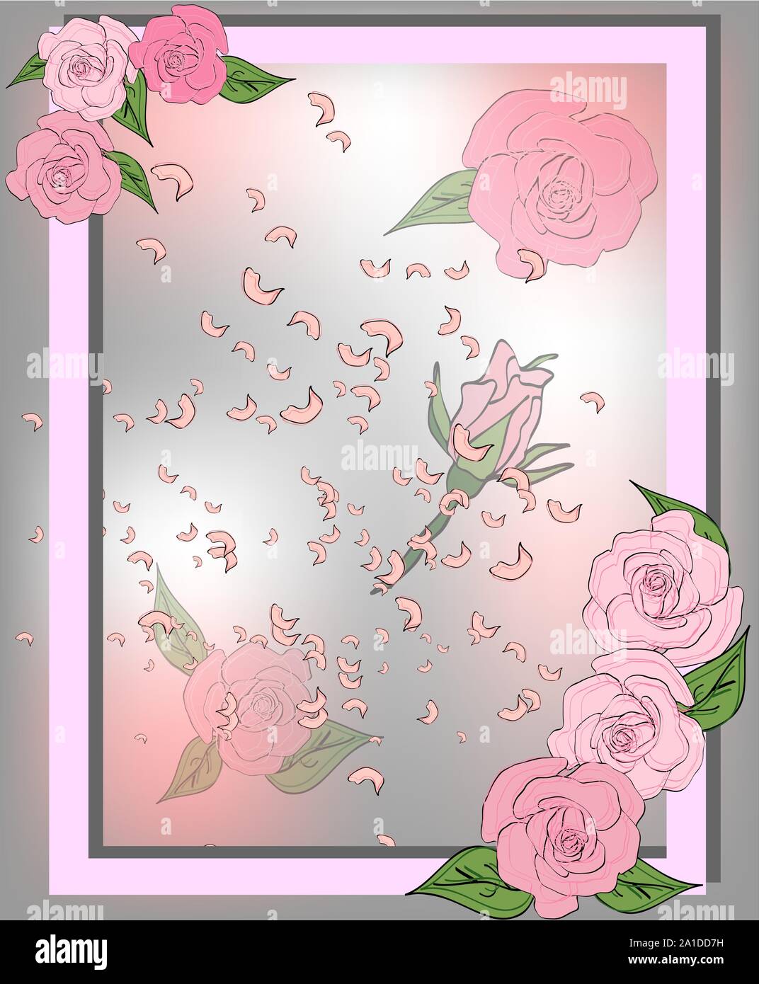 Texture from rose, sakura petals. Background with place for text. Frame pattern Stock Vector