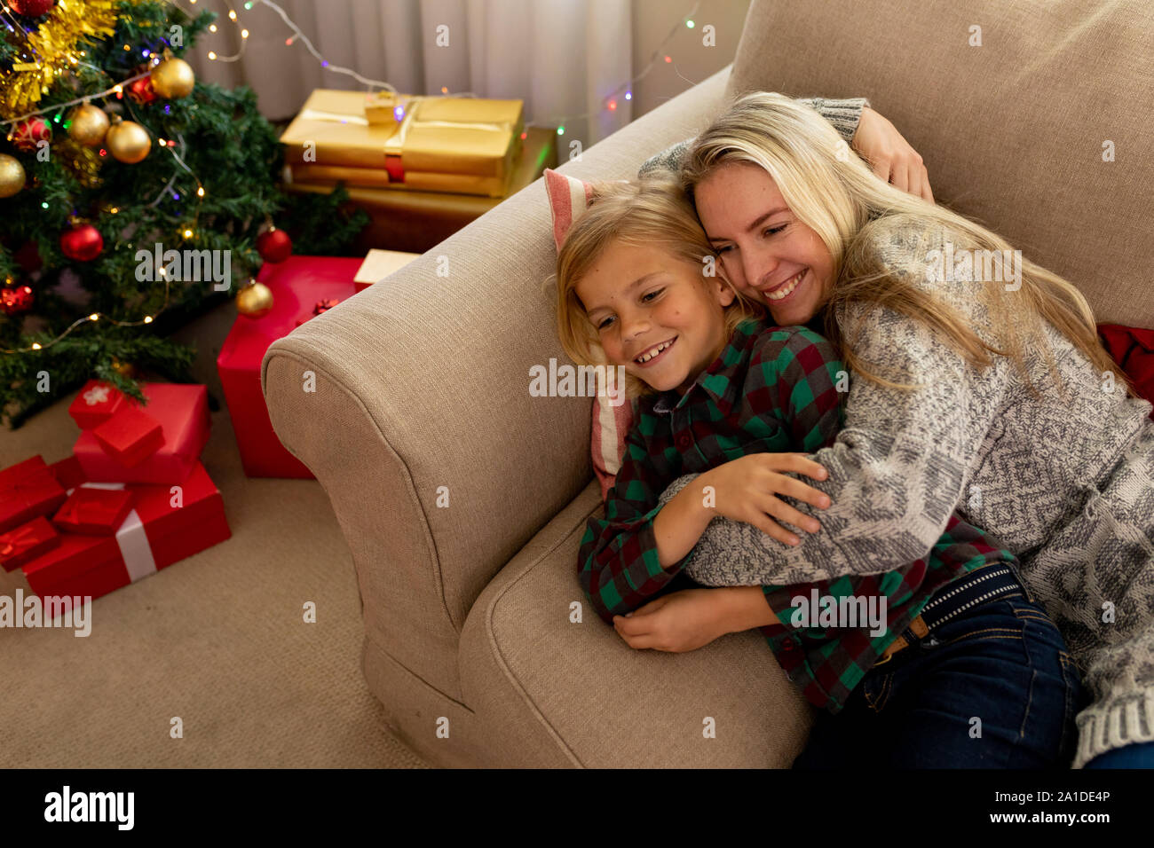 Family at home at Christmas time Stock Photo