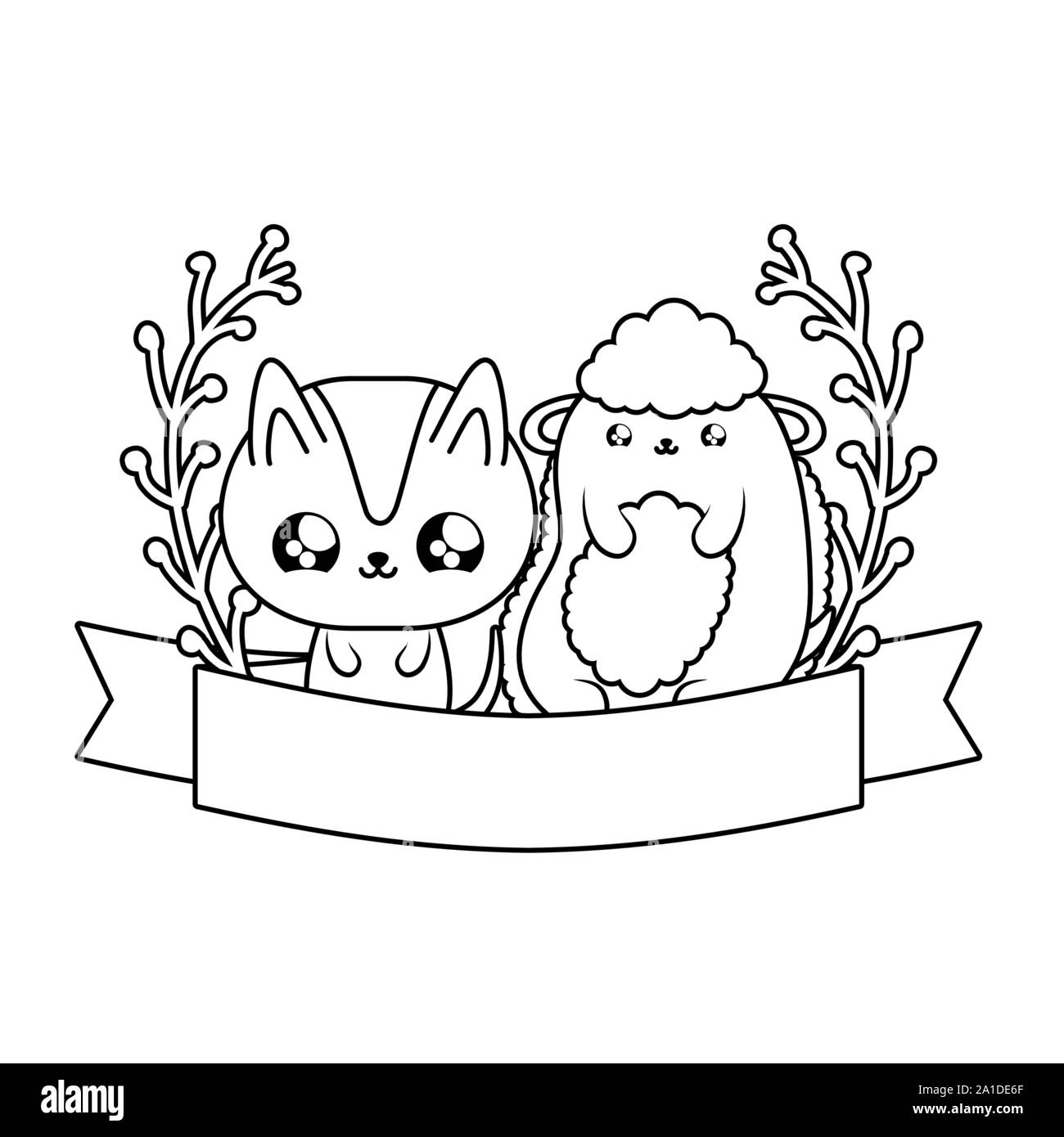 cute sheep with cat animals baby kawaii vector illustration design ...