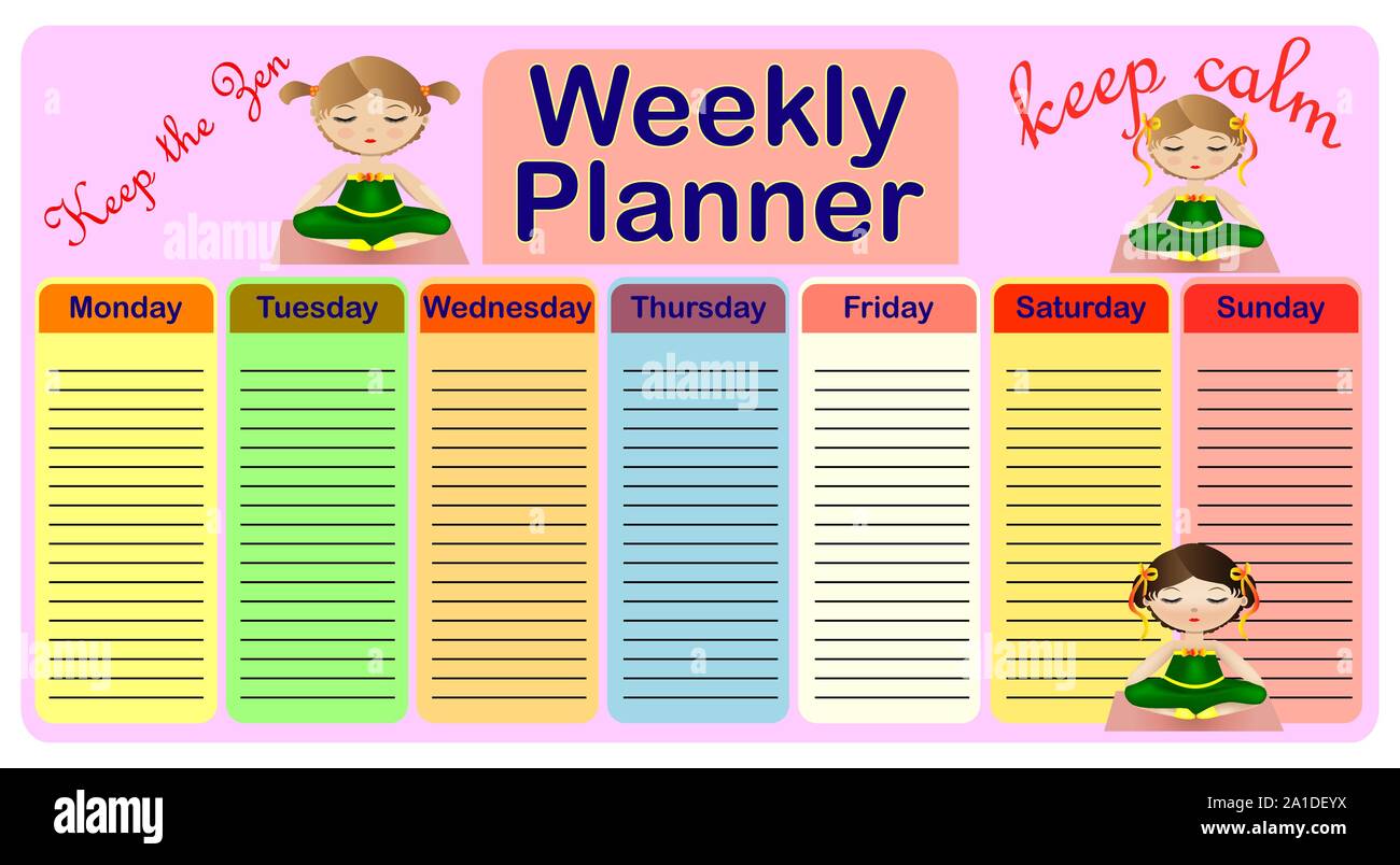 weekly planner, organizer for students cartoon illustration Stock