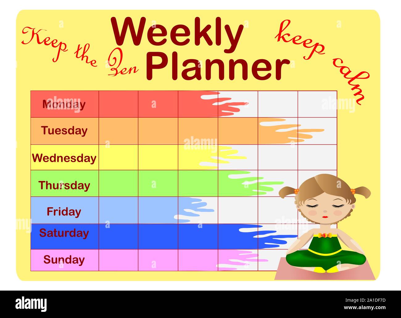 weekly planner, organizer for students cartoon illustration Stock