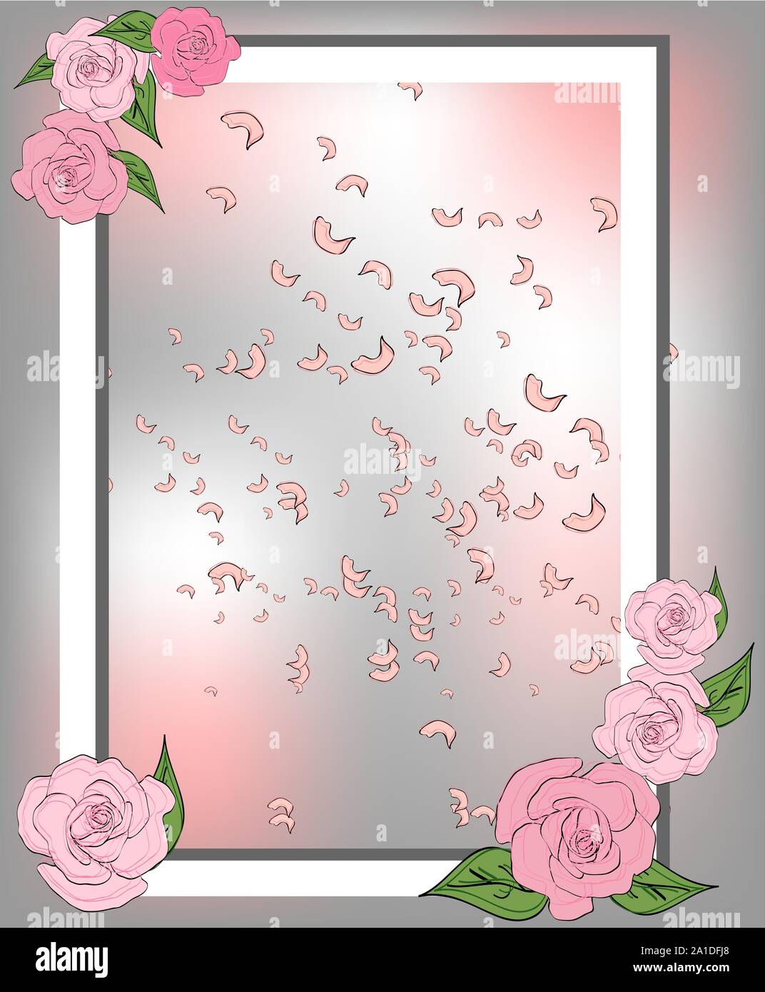 Texture from rose, sakura petals. Background with place for text. Frame pattern Stock Vector