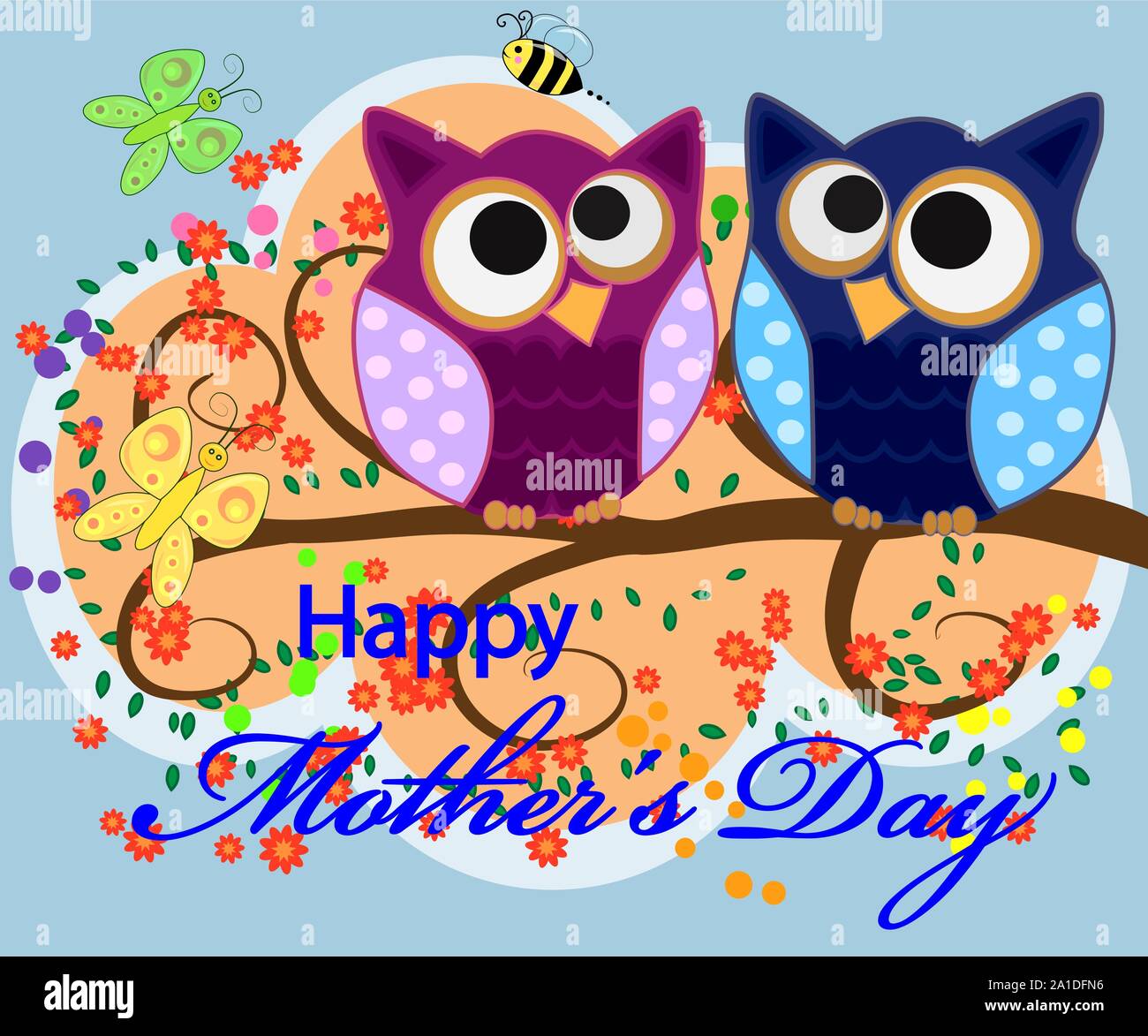Mother's day owl. Cute illustration of happy mother and kid owl sitting ...