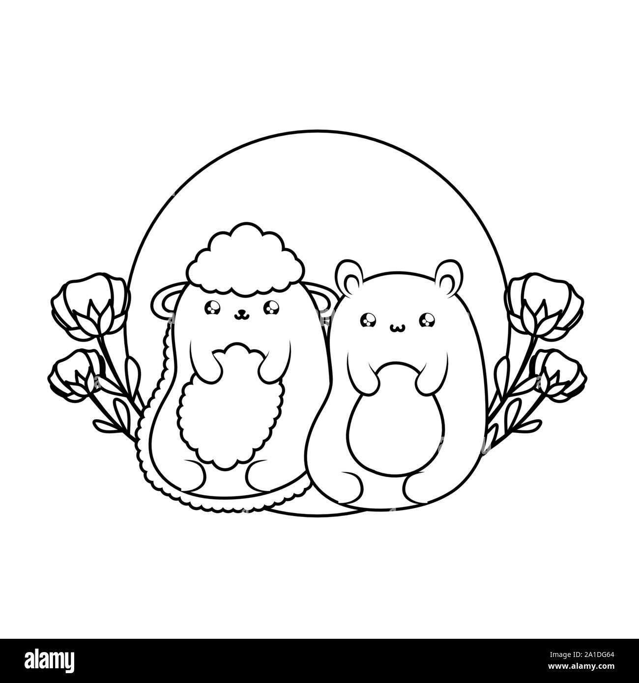 cute sheep with bear baby animals kawaii vector illustration design ...