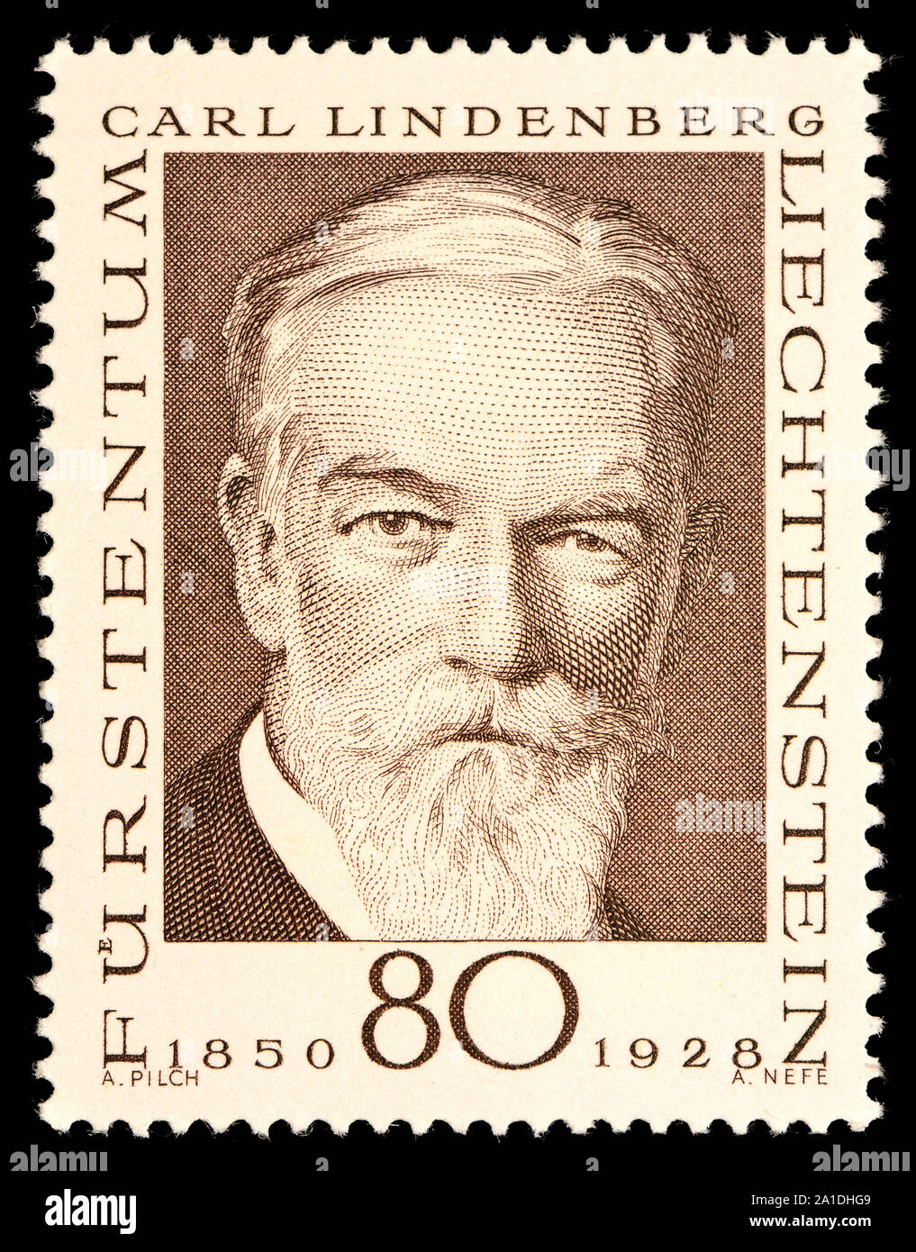 Liechtenstein postage stamp (19): Carl Lindenberg (1850-1928) German lawyer and philatelist Stock Photo