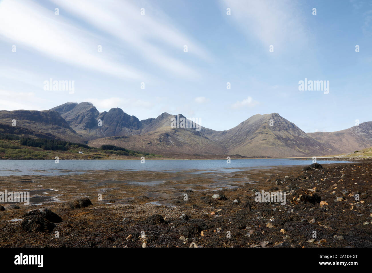 View across Loch Slappin to Bla Bheinn mountain, Isle of Skye, Scotland, UK Stock Photo