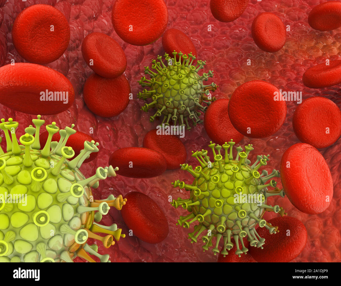 Virus with blood cells. 3d render Stock Photo - Alamy