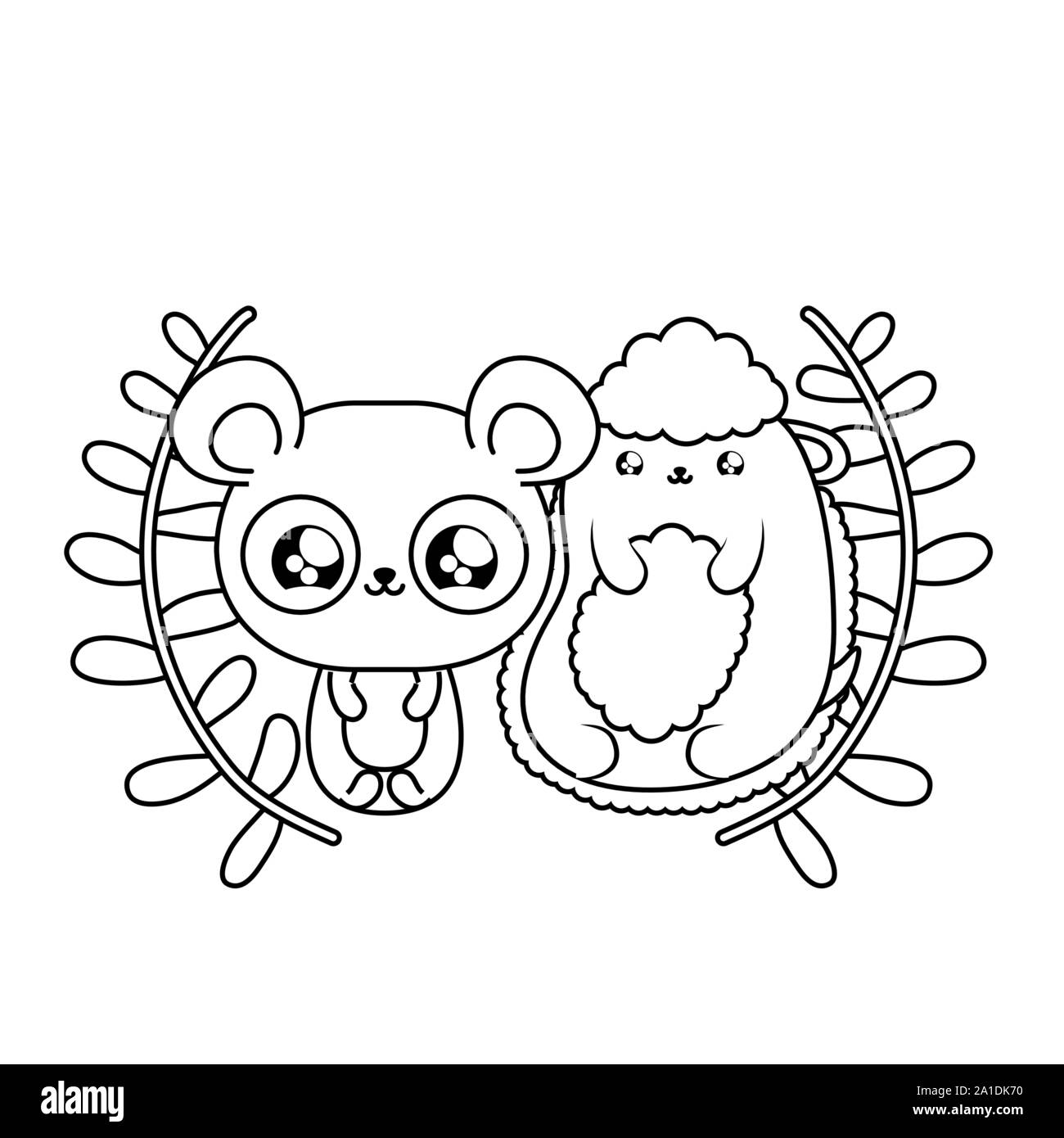 cute sheep with panda bear baby animals kawaii vector illustration ...