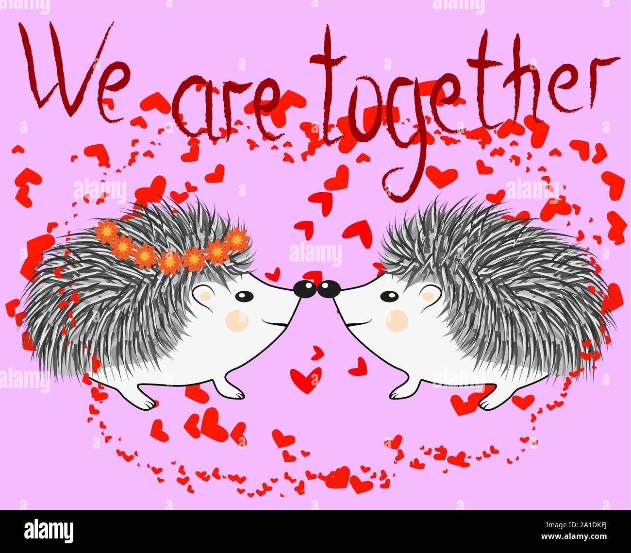 Invitation card with cute cartoon Hedgehogs in love with Heart and ...