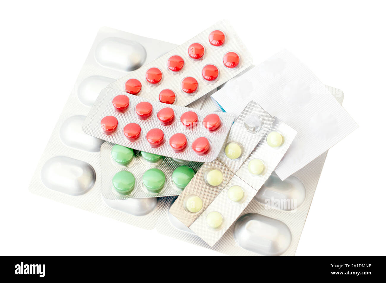 Different tablets of different colors on a white background Stock Photo ...