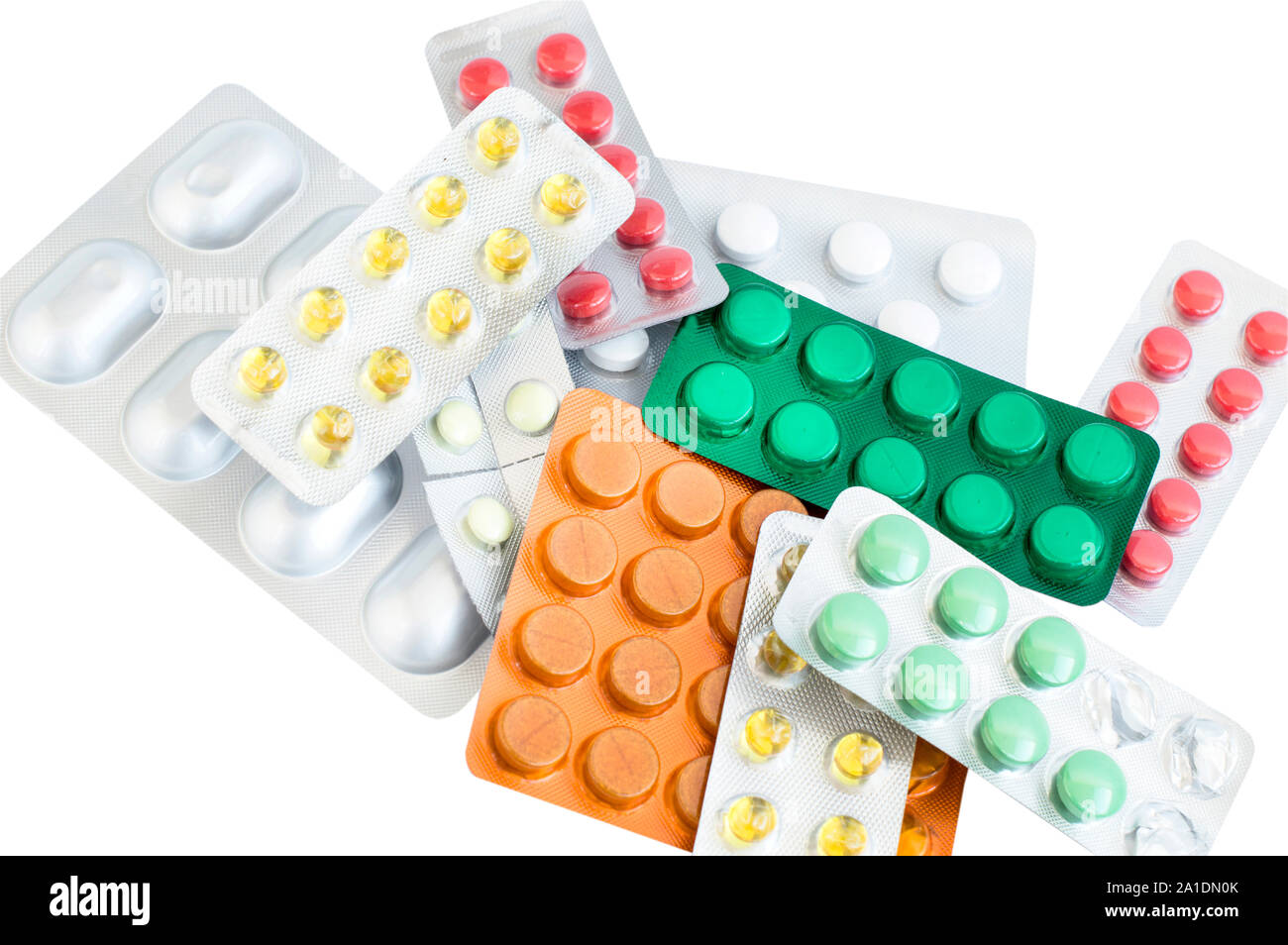 Different tablets of different colors on a white background Stock Photo ...