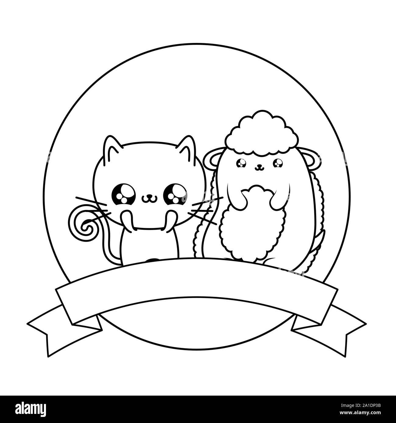 cute sheep with cat animals baby kawaii vector illustration design ...