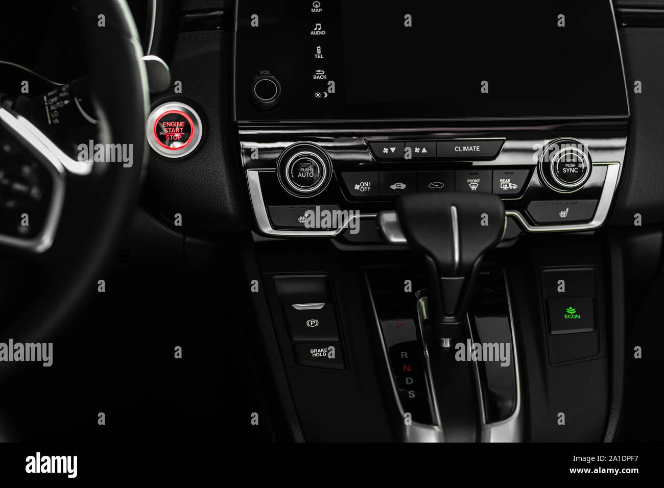 details of the car interior, black leather interior Stock Photo Alamy