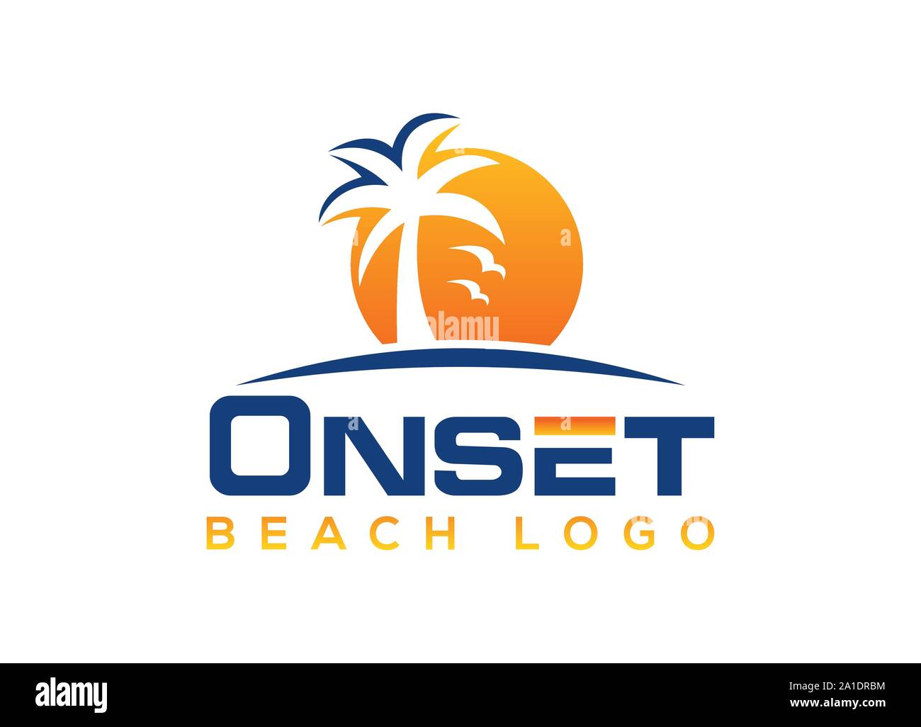 Palm tree icon of summer and travel logo vector illustration design, Beach logo design Vector, sunset logo design. wave logo vector illustration Stock Vector