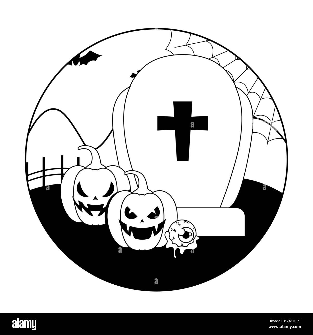 graveyard tombstone in scene halloween vector illustration design Stock ...