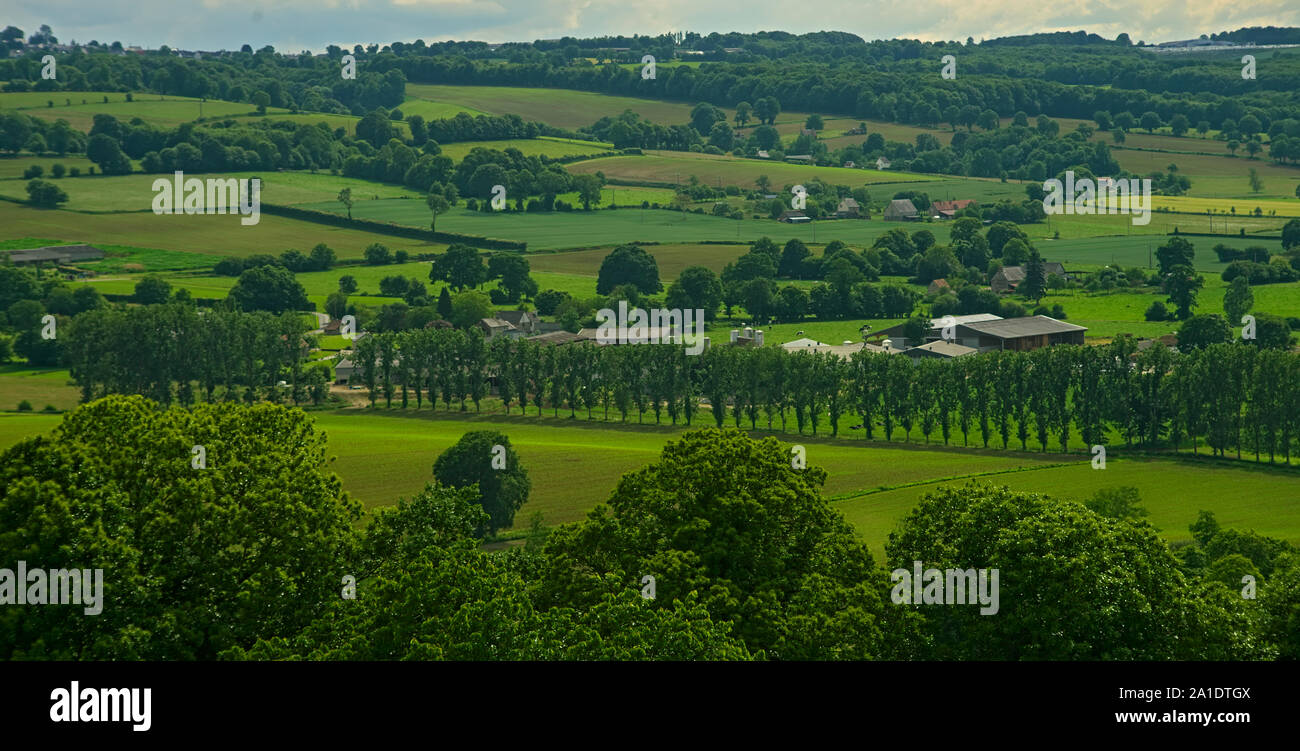 View from the hill on tranquil landscape in rural Normandy Stock Photo