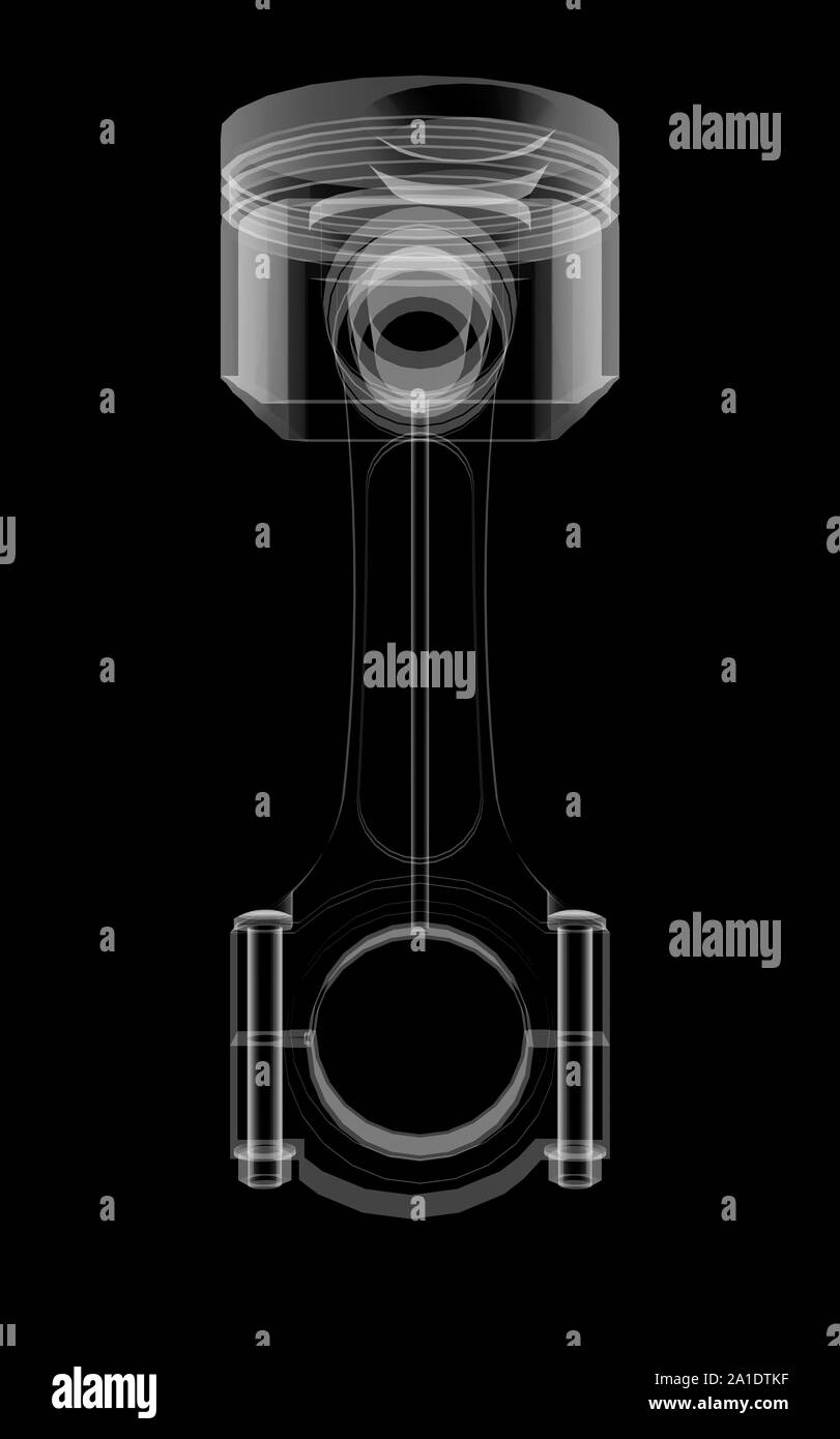 Piston XRay style. Isolated on black background. 3D illustration Stock