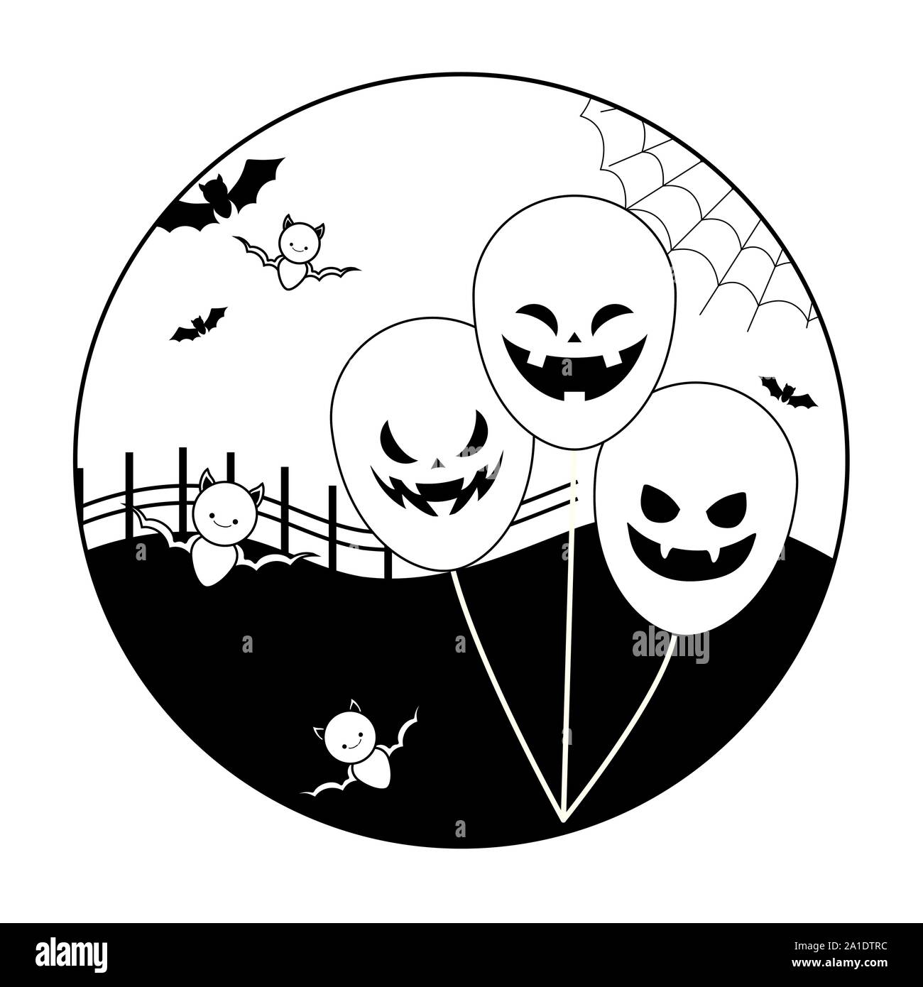 Balloons Helium With Icons In Scene Halloween Vector Illustration