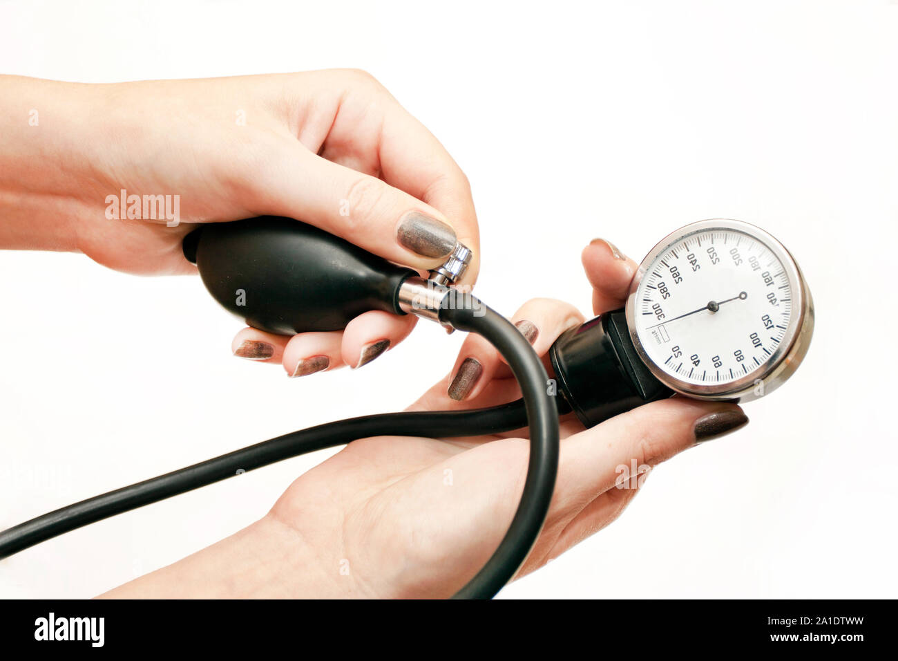 The instrument for pressure measurement in hands of the doctor Stock Photo