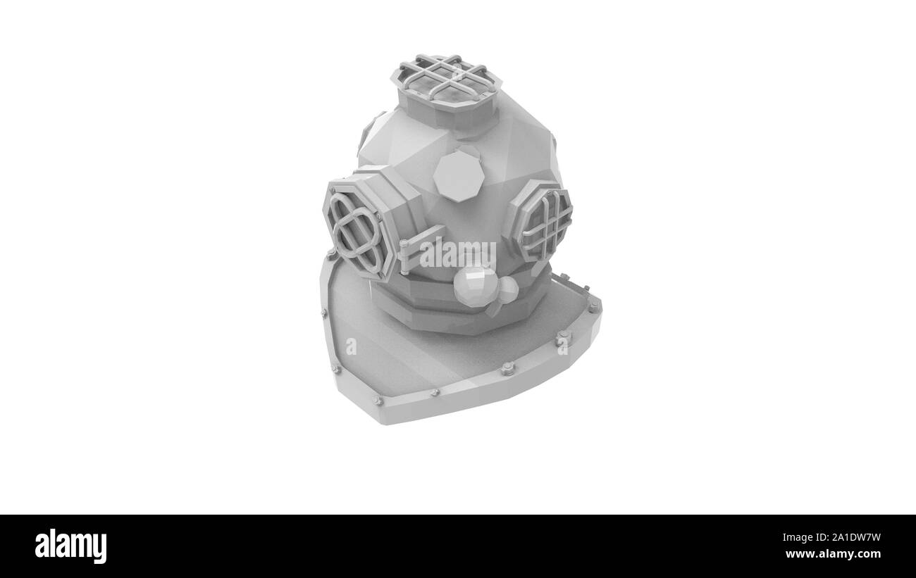 3d rendering of a vintage diving helmet mask isolated in white