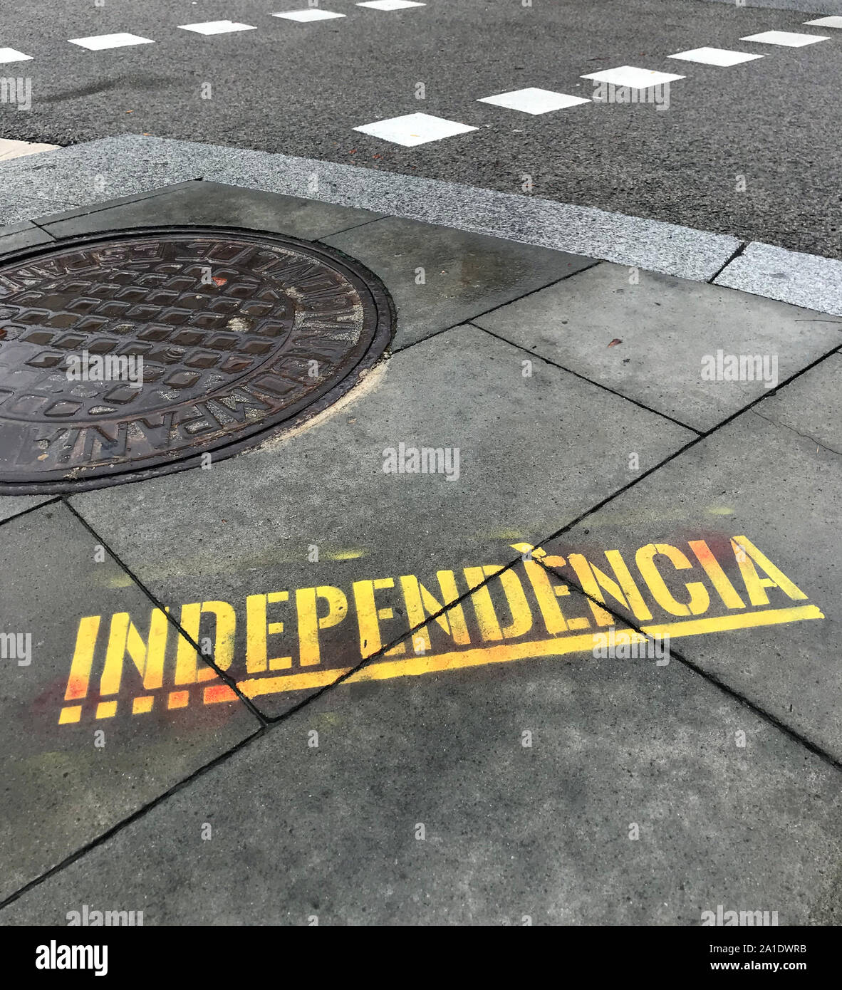 Barcelona, Spain - September 20, 2019: Graffiti of the Catalan independence movement on a street in Barcelona. Stock Photo