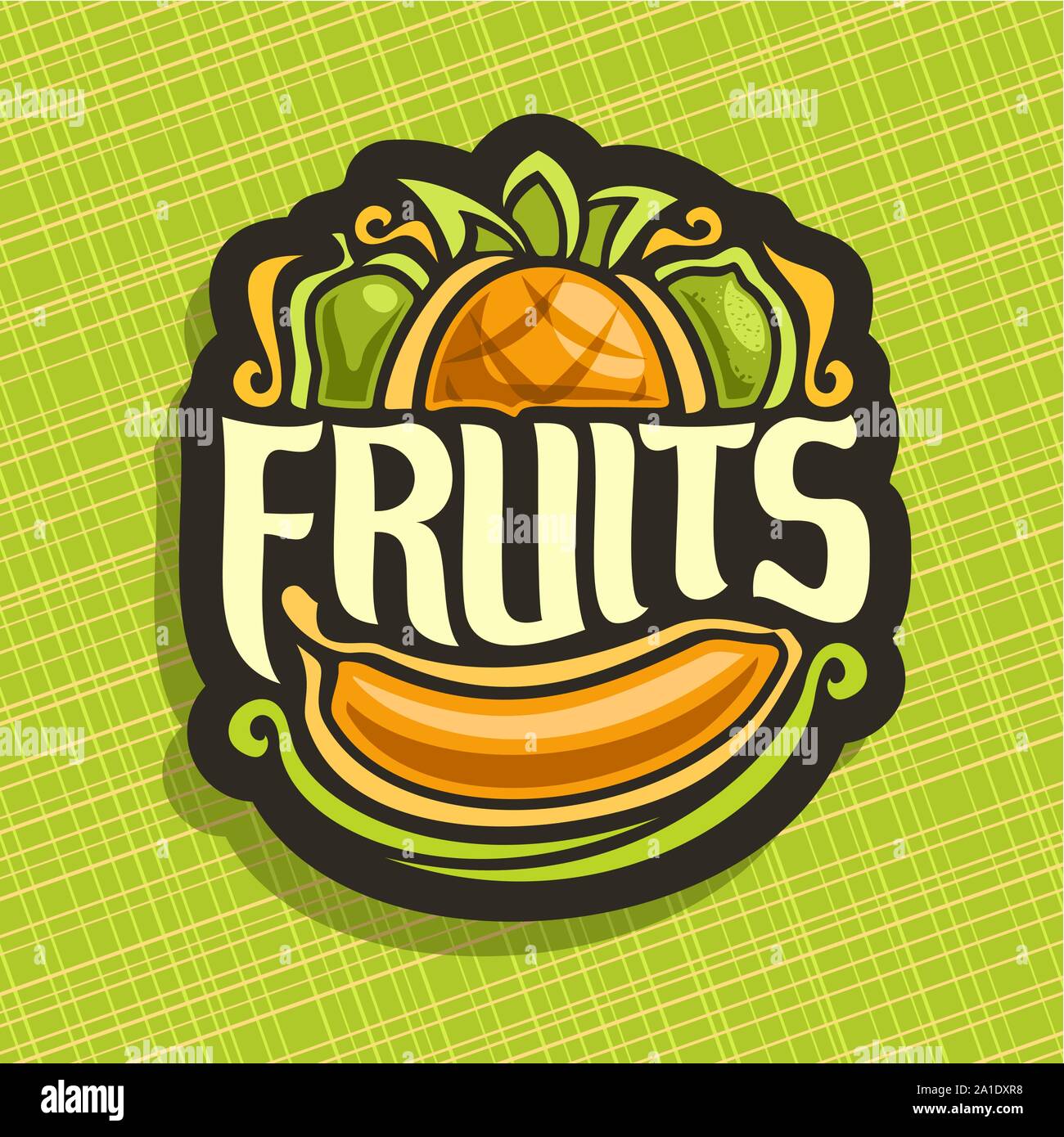 Vector logo for set fresh Fruits green pear, pineapple, lime, sweet