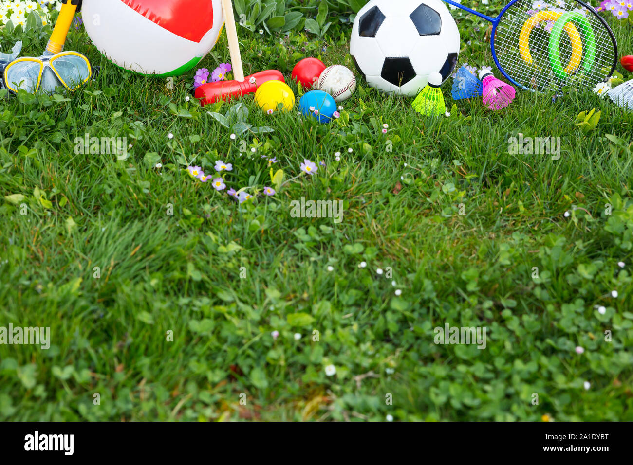 spring or  summer with various outdoor fun equipment Stock Photo