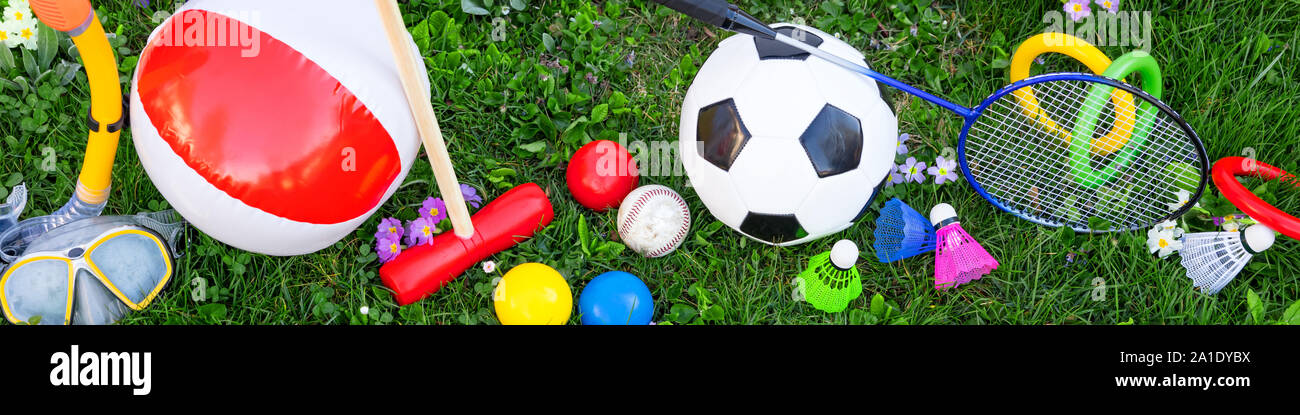 panorama in the summer with various outdoor fun equipment, topview Stock Photo