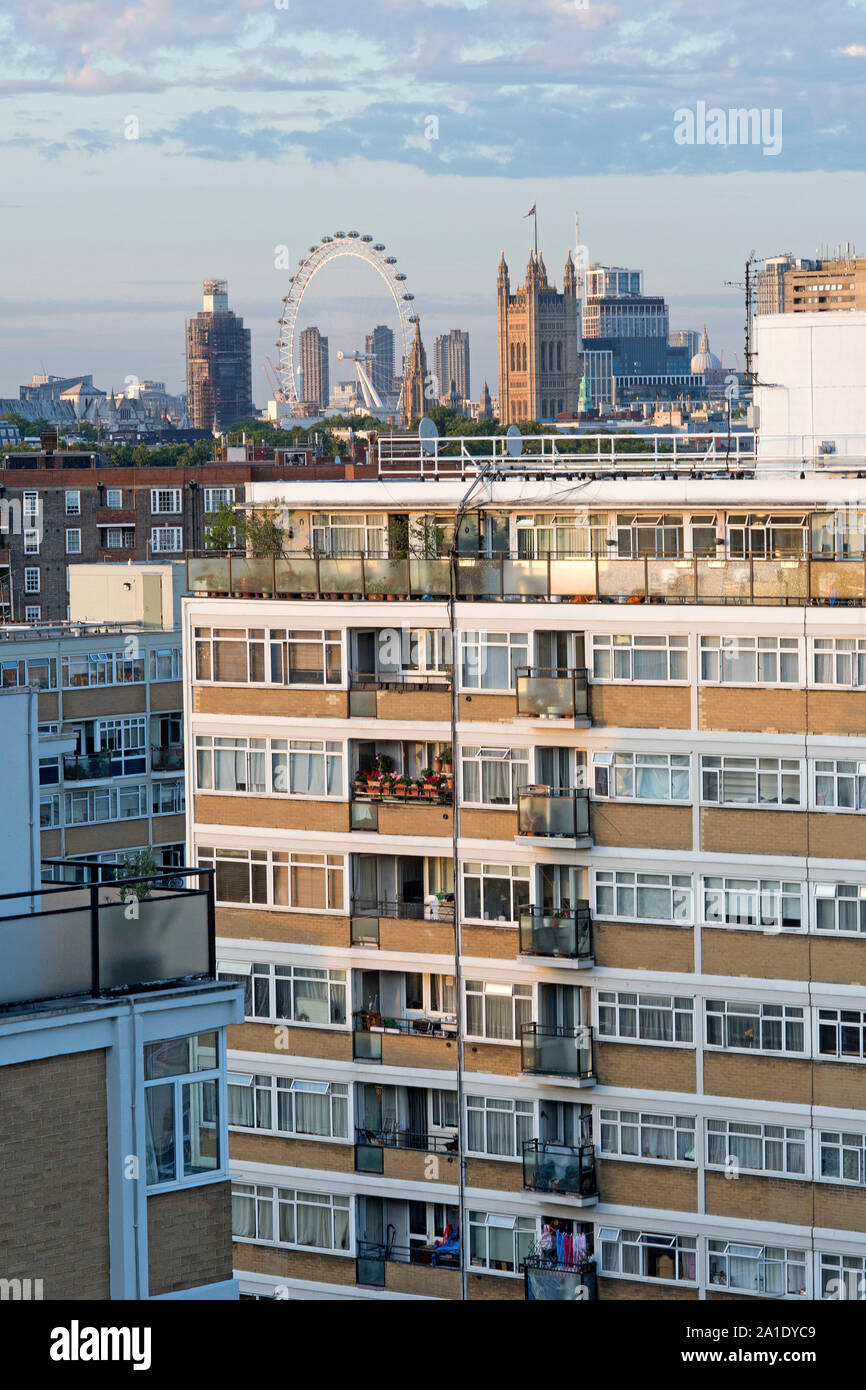 Churchill Gardens housing estate in the Pimlico area of Westminster, London, UK. 29 July 2019