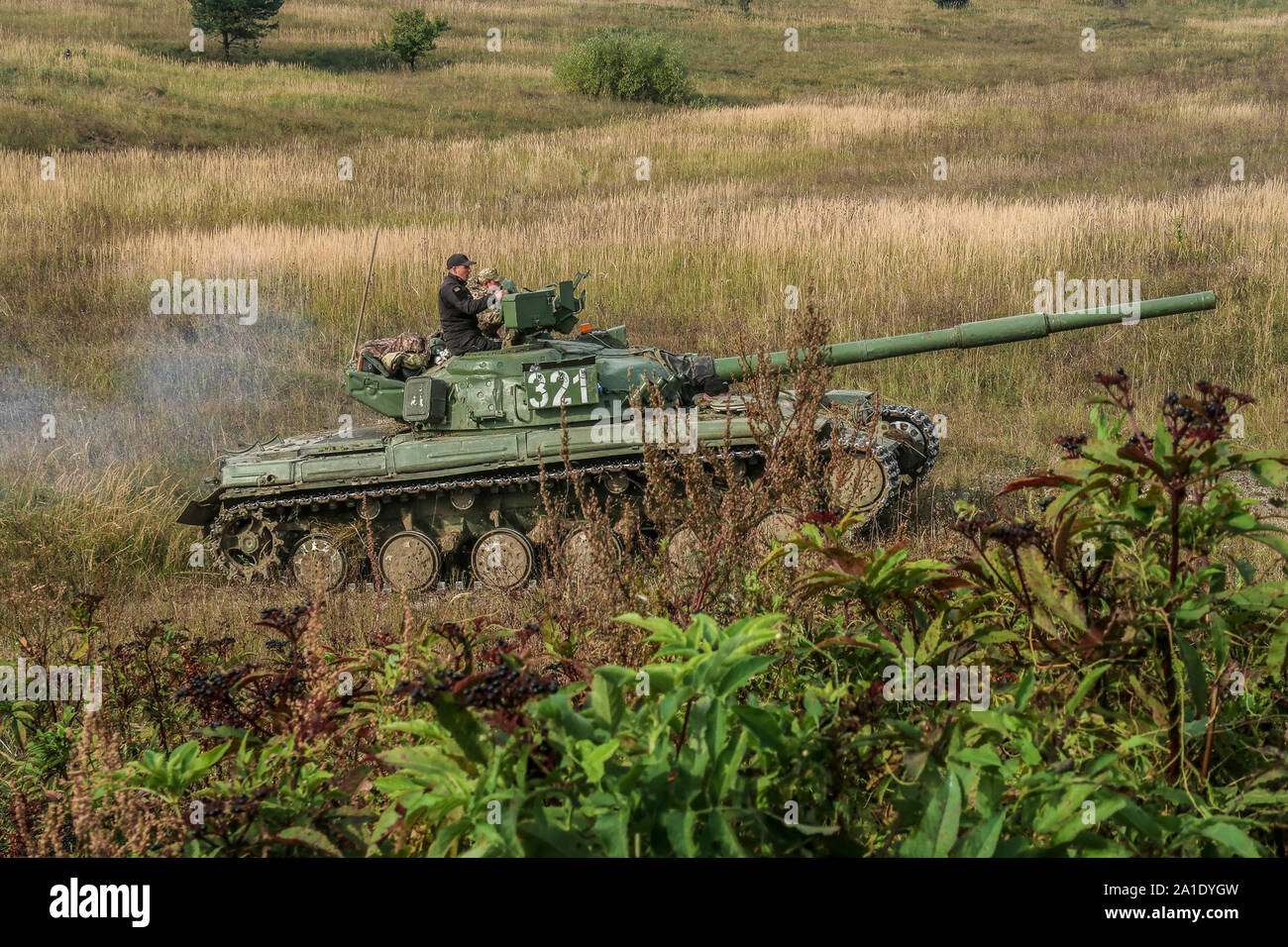 Ukrainian opposing forces (OPFOR) engage the 10th Mountain Assault Brigade during the brigade's field training exercise (FTX) at Combat Training Center-Yavoriv, Sept. 25, 2019. Stock Photo