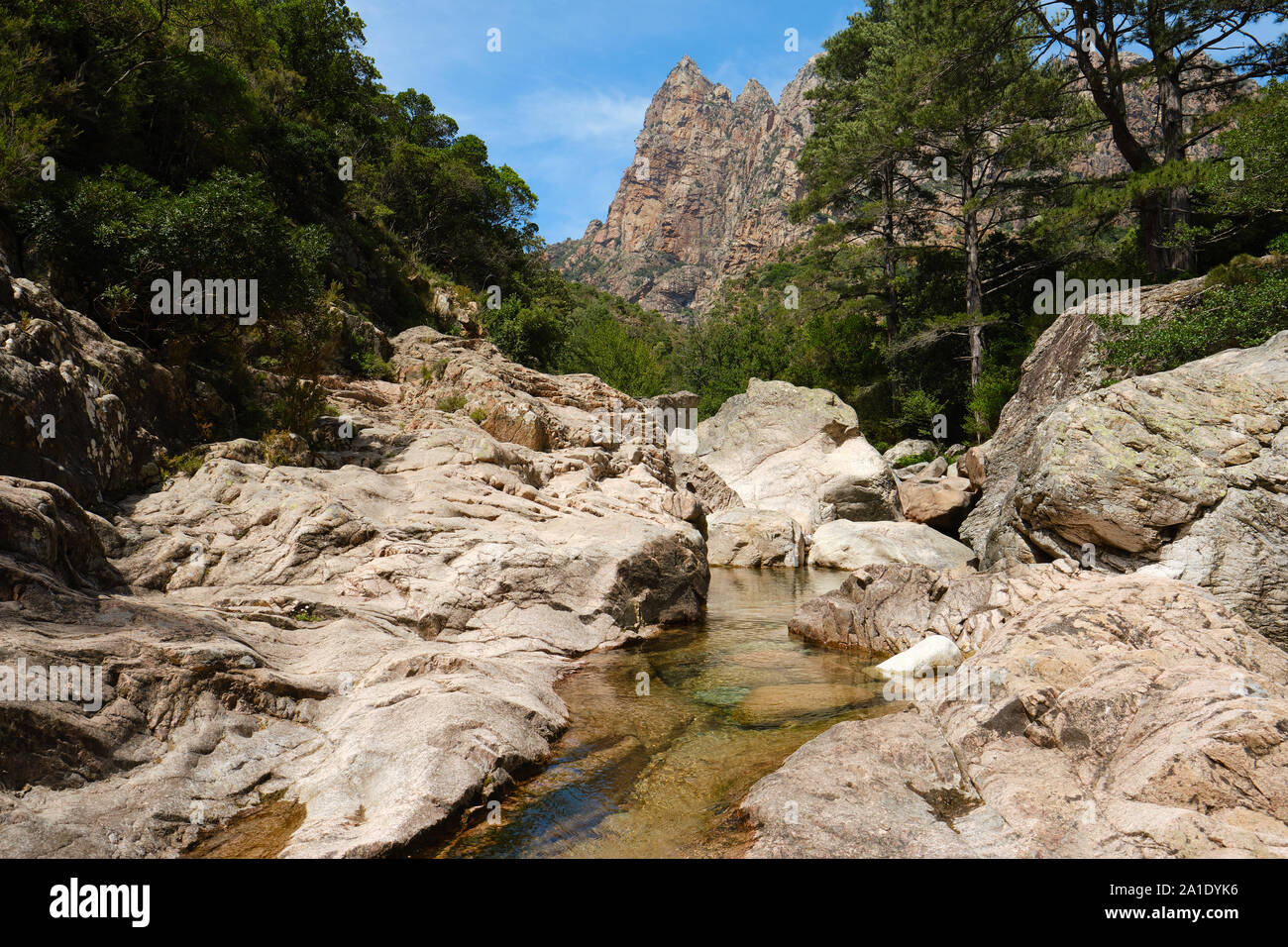 Capu Casconi Vallée de Lonca /  Lonca stream valley landscape part of the Spelunca Gorge / Gorges de Spelunca in Corse-du-Sud Ota Corsica France Stock Photo