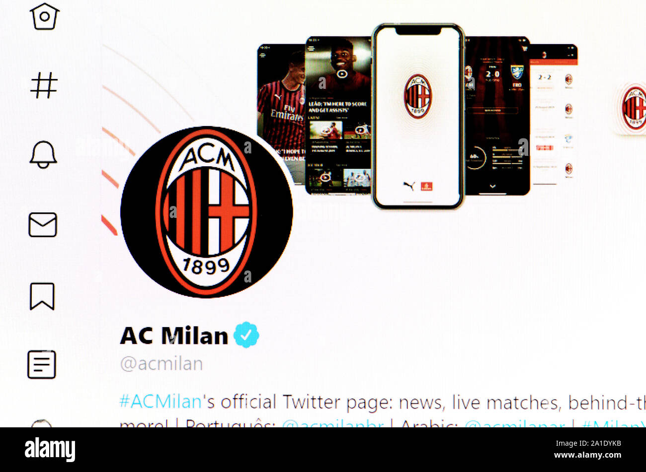 Twitter page (Sept 2019) AC Milan Stock Photo