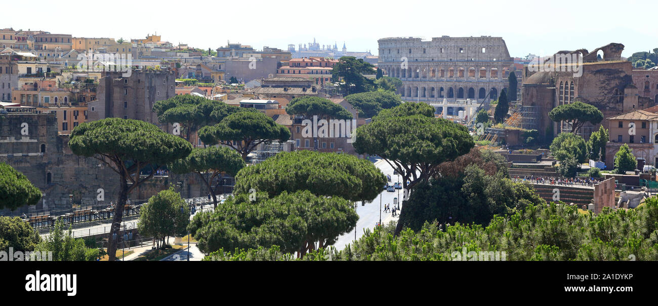 Panoramic view of the Rome skyline with the Colosseum Stock Photo