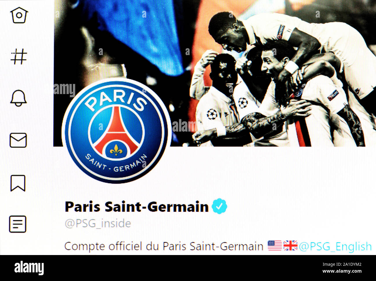 Twitter page (Sept 2019) Paris Saint-Germain football club Stock Photo