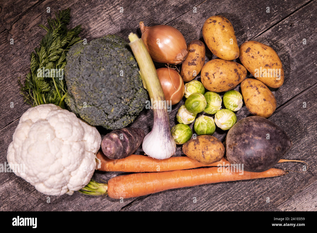 various vegetables on a rustic wooden background Stock Photo